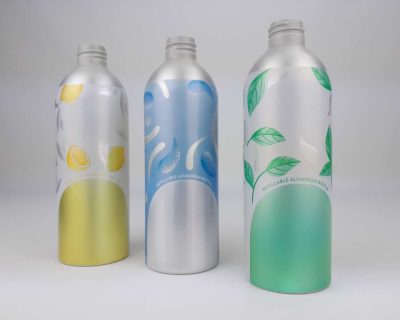 Different custom labeling on aluminum bottles