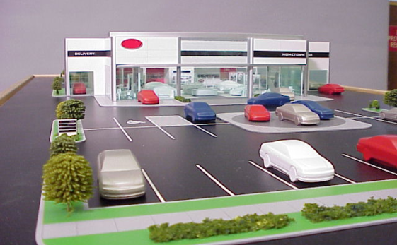 Model of a car lot and dealership