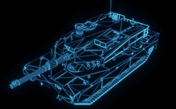 3d Rendering Illustration Tank Blueprint Glowing Neon Image